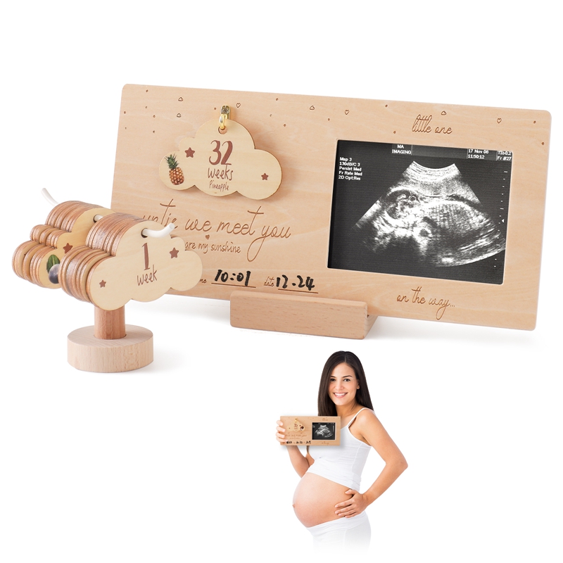 Engraved Wood Frame - Sono gramm Bilderrahmen Baby Ultraschall Foto