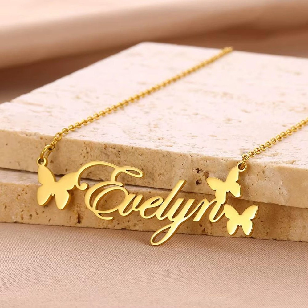 Birth Flower Necklace - Personalisierte Namenskette, personalisierter Schmuck, Namensschild aus
