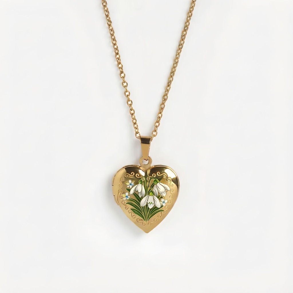 Birth Flower Necklace - Herzanhänger-Halskette, zarte Damen-Halskette, Geburtsmonat-Blumenanhänger-Halskette, verstellbarer Freizeitschmuck